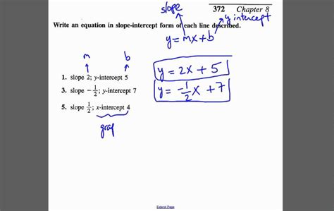 Write Equation Of Line Given The Slope And Y Intercept Or