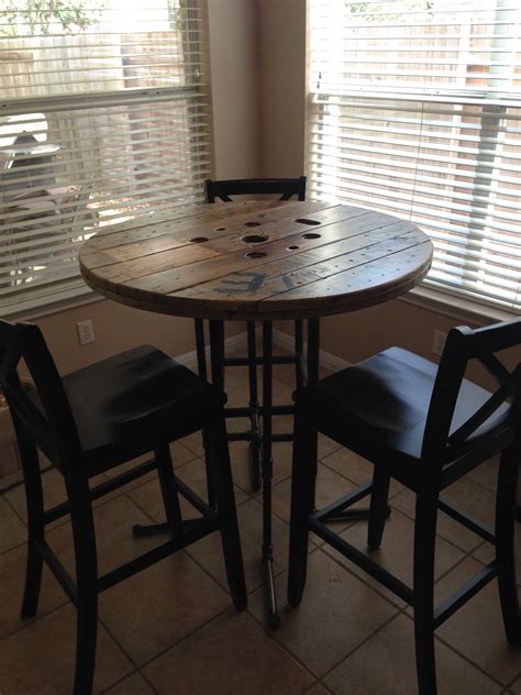 Don't forget to download this pub table and chairs round for your home improvement reference, and view full page gallery as well. Reclaimed wood spool breakfast bar height table from ...