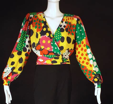 Emanuel Ungaro 1980s Polka Dot Silk Blouse Size 10 Silk Blouse