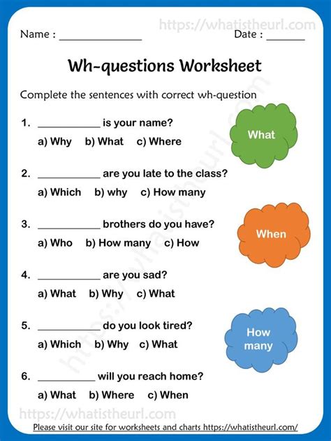 Wh Question Worksheet Grade 1