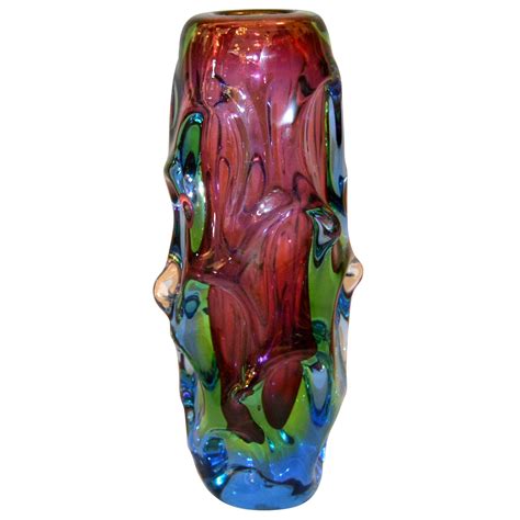 Mid Century Modern Sculptural Hand Blown Murano Art Glass Flower Vase Italy For Sale At 1stdibs