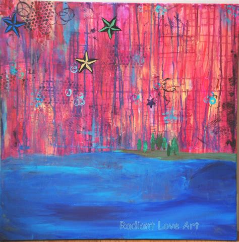 Sunset At The Ocean 30x30 Abstract Acrylic Painting Art Sunset