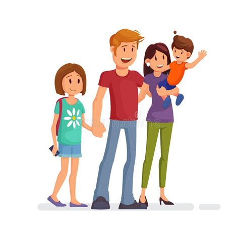Dad Mom Son And Daughter Together Vector Illustration In Cartoon