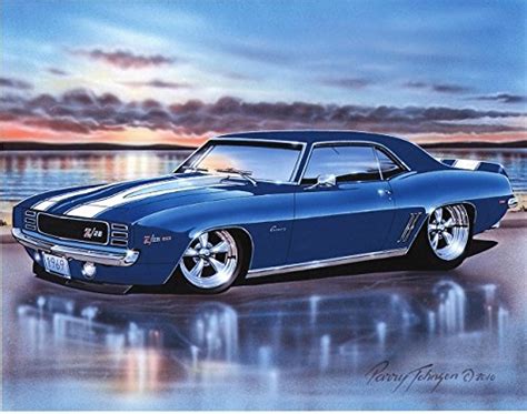 Buy 1969 Chevy Camaro Rs Z28 Coupe Muscle Car Art Print Blue 11x14
