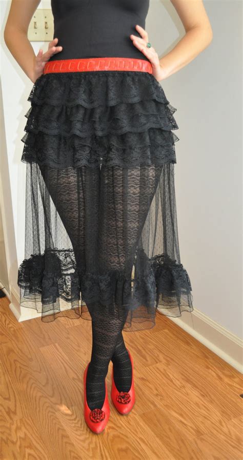 Black Lace Tulle Steampunk Gothic Ruffle Skirt Overskirt Etsy