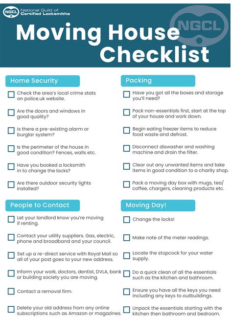 Moving House Checklist The National Guild Of Certified Locksmiths