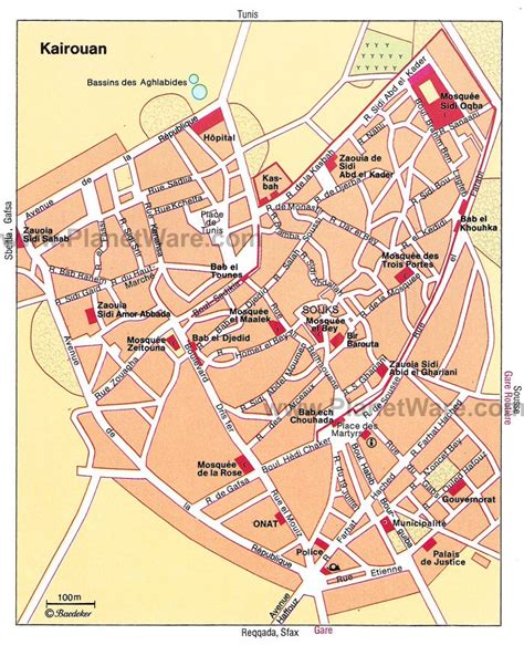 Map Of Kairouan Attractions Planetware City Maps Tunisia Tourist