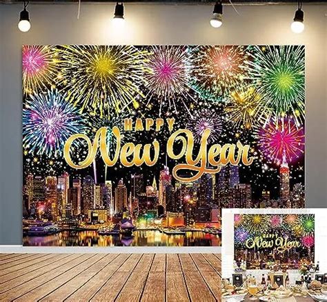 Happy New Year 2024 Party Backdrop City Night New Years Eve Colorful