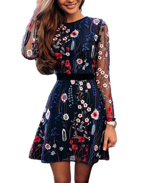 Ivrose Womens Floral Embroidery Casual Mesh Dress Shop2online Best