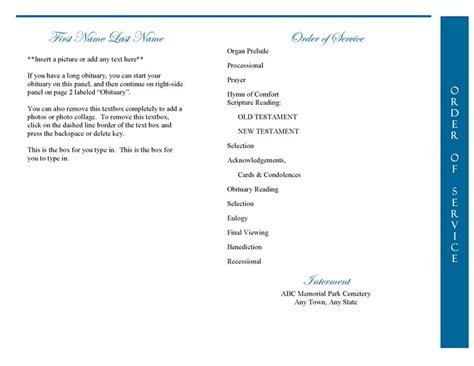 Celestial Dove Funeral Program Template 4 Page Graduated Fold