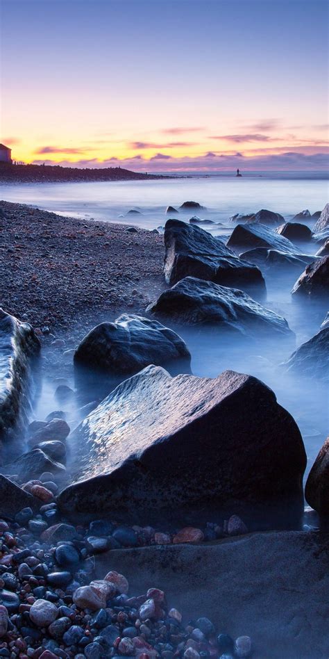 Sunset Sea Beach Rocks Lighthouse 1440x2880