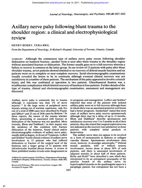 Pdf Axillary Nerve Palsy Following Blunt Trauma To The Shoulder