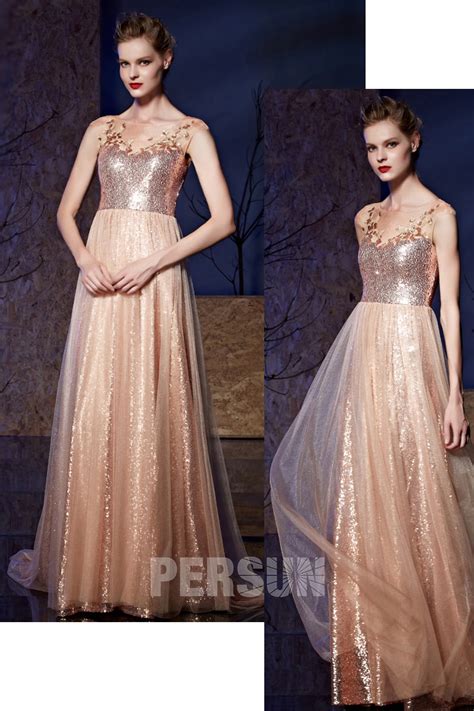 Haute qualité nouvelle applique mousseline de soie ruban robe de soirée longue robe de bal. Robe champagne longue dos dénudé en sequin - Persun.fr