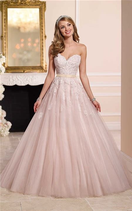 Ball Gown Strapless Sweetheart Dusty Pink Tulle Lace Wedding Dress Gold