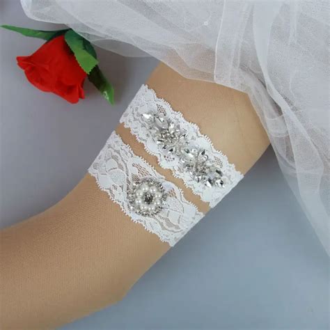Original Design Vintage Ivory Lace Wedding Garter Belt Set With Rhinestones Applique Brida Leg