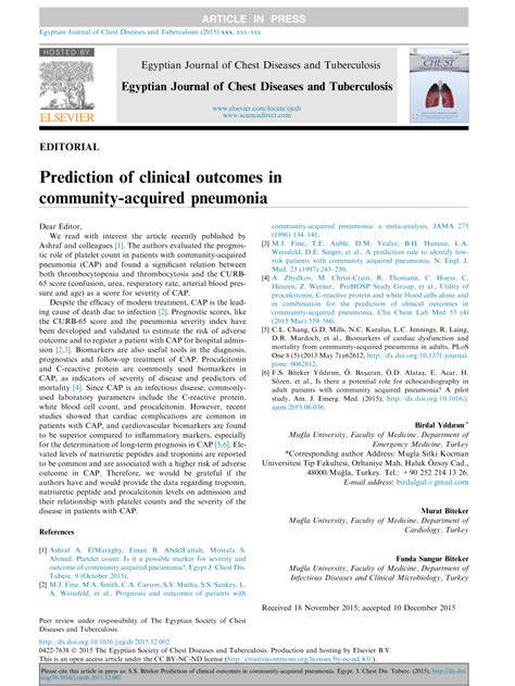 Pdf Prediction Of Clinical Outcomes In Community Acquired Pneumonia