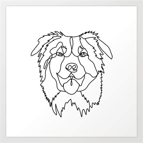 Aussie Dog Australian Shepherd Dog Line Art Black And White Dog Art