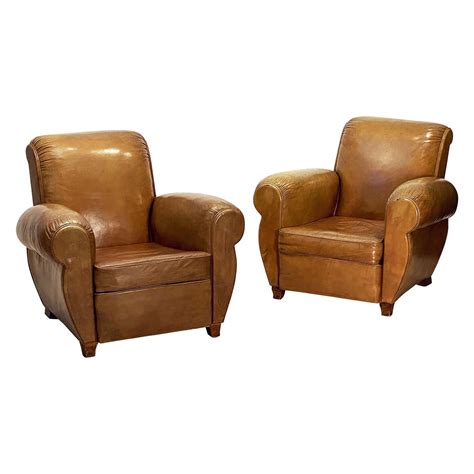 Art Deco Leather Club Chairs From France Priced As A Pair At 1stdibs