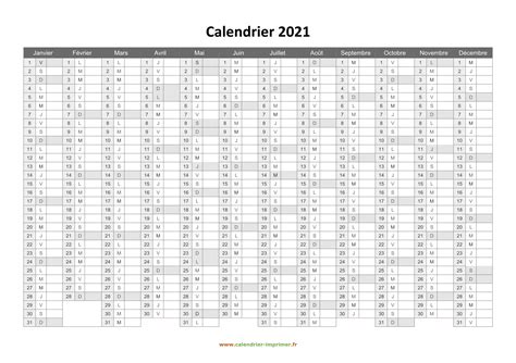 Calendrier 2021 à Imprimer Gratuit