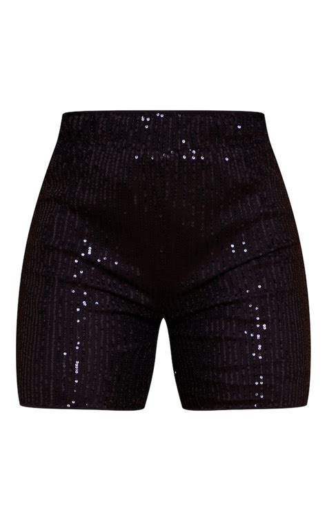 Black Sequin Cycle Shorts Bottoms Prettylittlething