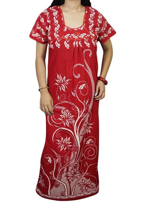 Indiatrendzs Women Nighty Cotton Floral Printed Red Summer Maxi Night Wear 46 With Images