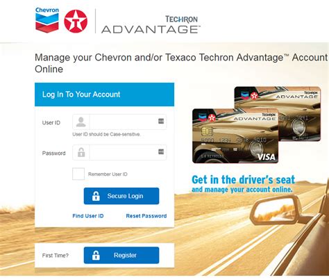 First, you need to register your chevron credit card on synchrony's bank website. Log in: Chevron and Texaco Techron Advantage™ Visa® Card ...