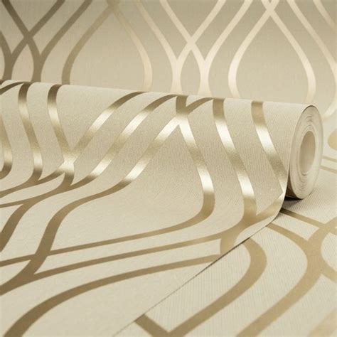 Camden Wave Wallpaper In Cream And Gold Waves Wallpaper Cream And