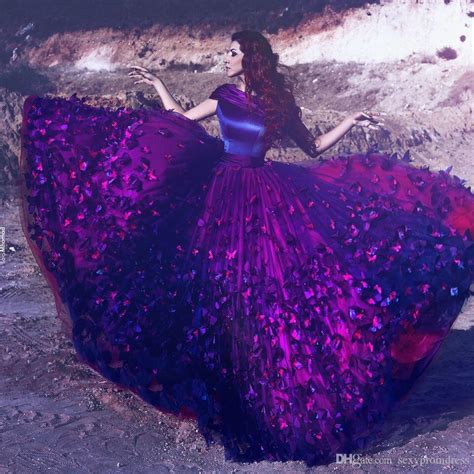 Dark Purple Butterfly Appliques Prom Dresses 2017 Cap Sleeves Tulle