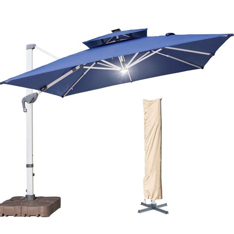 Buy Lkinbo 10 Ft Square Cantilever Umbrella With Solar Led Lights And Cross Base Large Outdoor
