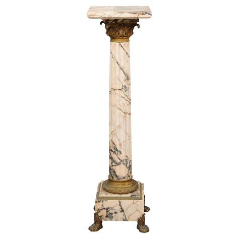 Early 20th Century Pair Of Marble Pedestals With Bronze Details At 1stdibs