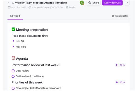 Weekly Team Meeting Agenda