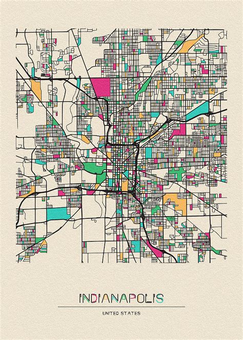 Indianapolis Indiana City Map Drawing By Inspirowl Design Fine Art