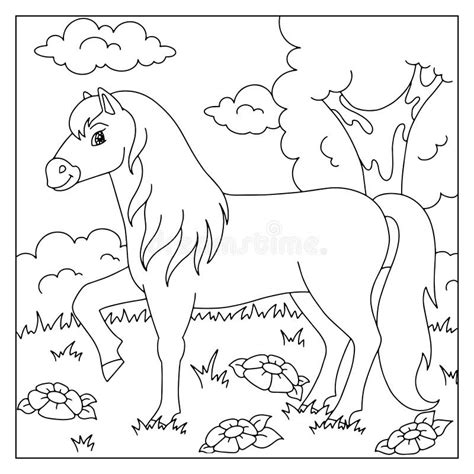 Cute Horse Farm Animal Coloring Book Page For Kids Cartoon Style