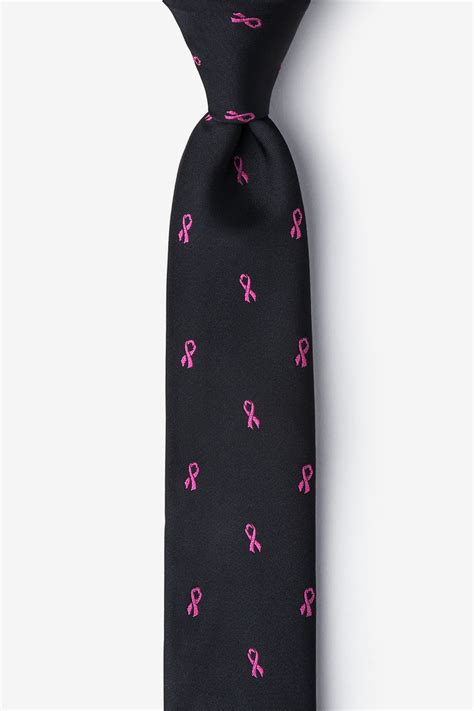 Black Microfiber Breast Cancer Ribbon Skinny Tie