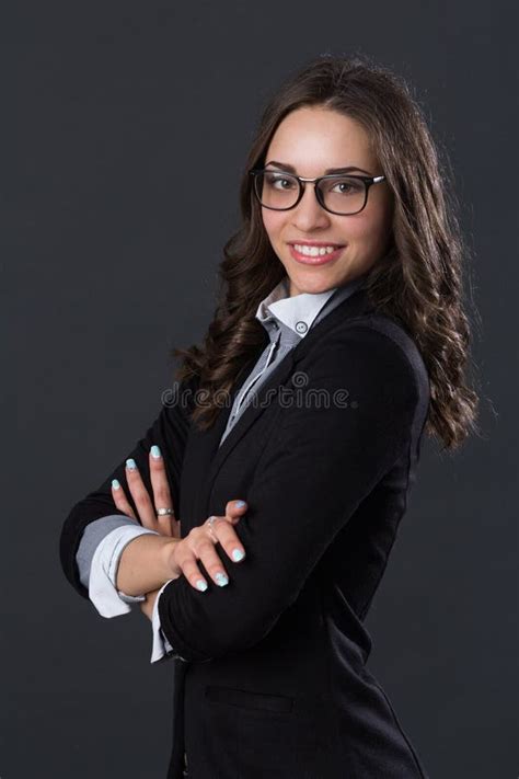 Portrait Of A Smiling Businesswoman In Glasses Stock Image Image Of