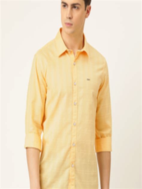 Buy Lee Cooper Men Yellow Regular Fit Self Checked Casual Shirt