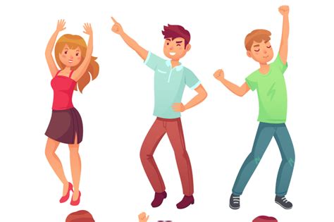 Cartoon Dancing People Happy Dance Of Excited Teenager Young Women M