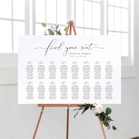 Script Elegance Wedding Guest Seating Chart Template 24x18 Etsy