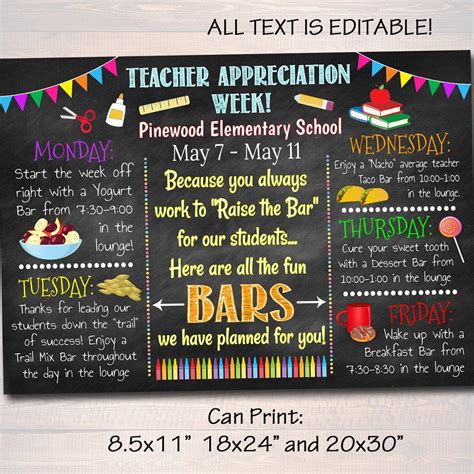 Editable Teacher Appreciation Week Itinerary Poster Digital File