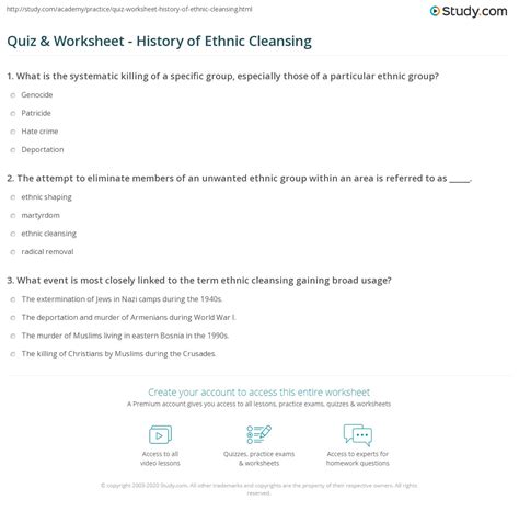 Quiz And Worksheet History Of Ethnic Cleansing