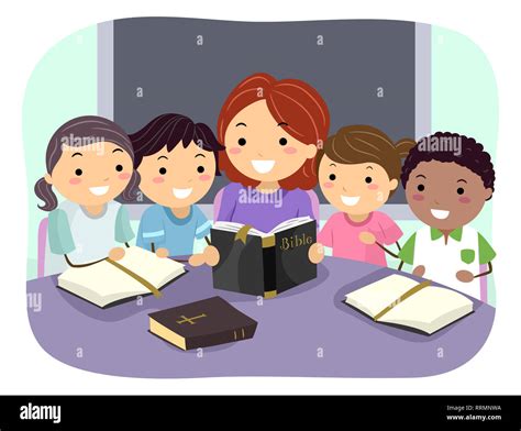 Ilustración De Stickman Niños Leyendo Y Estudiando La Biblia Con Su