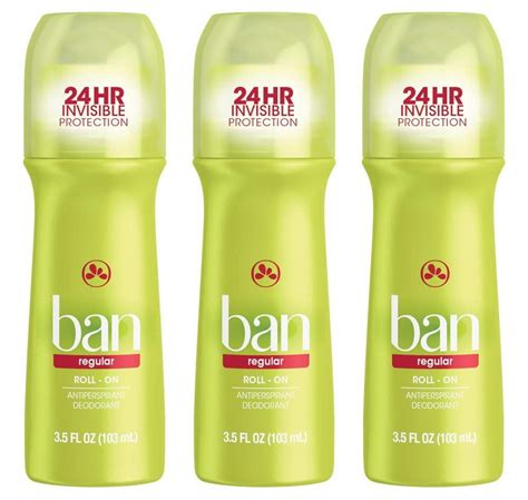 Ban Deodorant 35 Ounce Roll On Anti Perspirant Regular 103ml 3 Pack