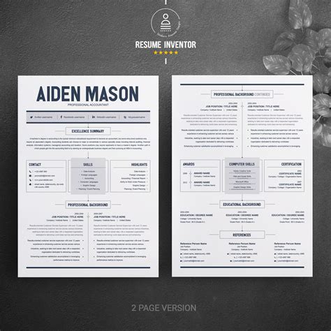 Two Page Cv Template Free Nisma Info