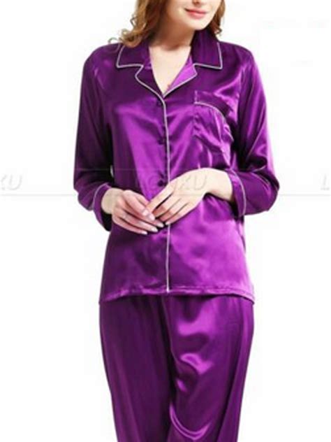 Women Ladies Long Sleeve Silk 2pcsset Satin Thin Pajamas Suits Summer