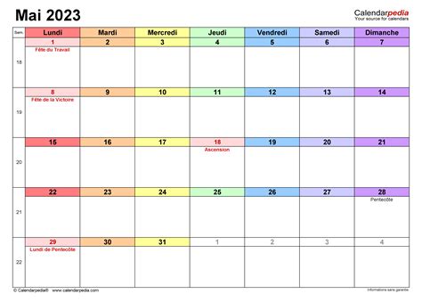 Calendrier Mai 2023 Excel Word Et Pdf Calendarpedia