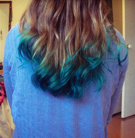 Medium Blond Blue Green Dip Dye Hair Turquoise Hair Blue Tips Hair