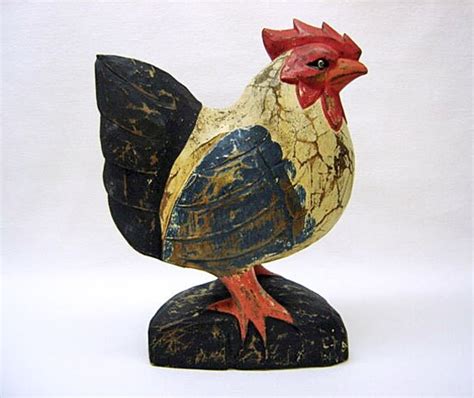 Large Vintage Carved Wood Chicken Rooster Hen 15 Tall