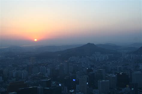 Spring Sunset At N Seoul Tower Namsan Park In Seoul South Korea