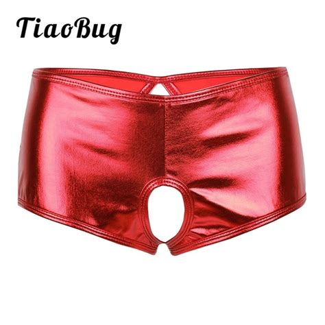 Tiaobug Women Crotchless Sexy Lingerie Open Butt Wetlook Faux Leather
