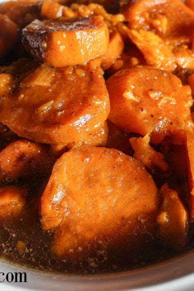 Slice the yams into 1 inch thick slices and place them in a baking dish. Slow Cooker Candied Yams | I Heart Recipes